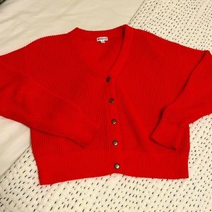Minnie Rose size small cropped orange/red button down sweater looks brand new!